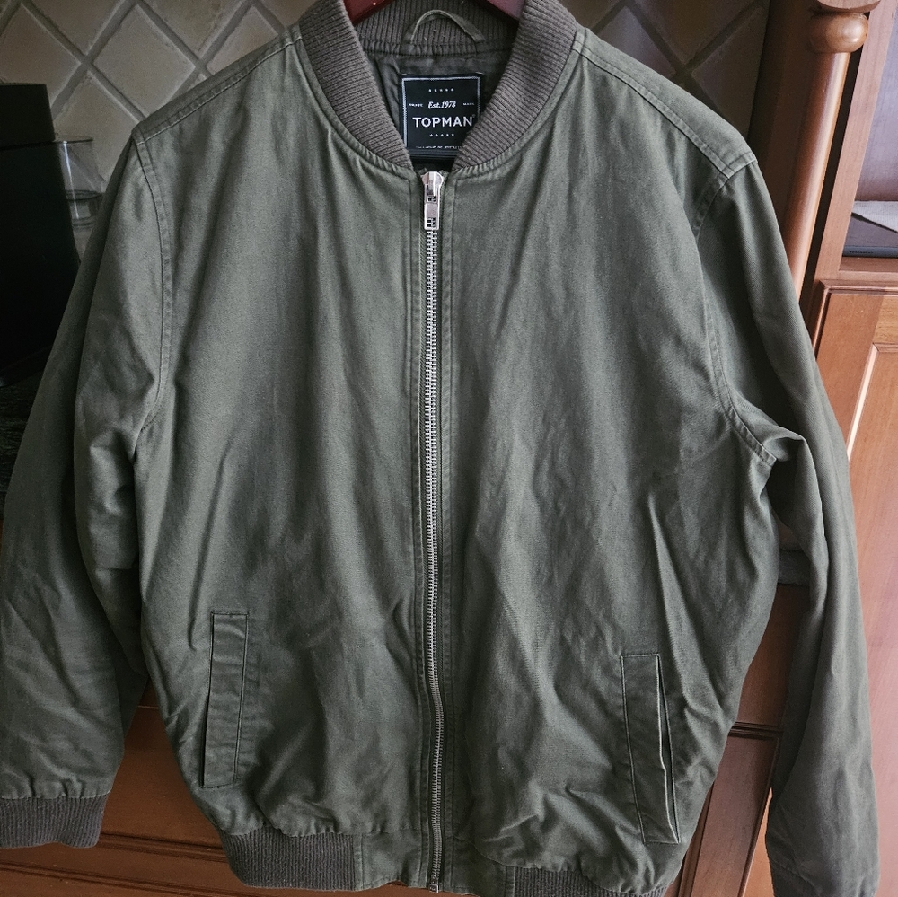 Men's Topman olive green bomber jacket. Size M. Fits chest 38"-40".